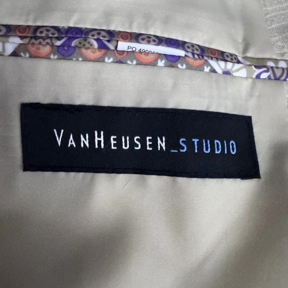 Van Heusen Studio‎ Blazer Mens 44R Beige Paisley Linen Blend Sport Coat 2-Button